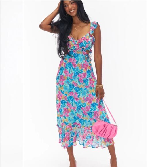 Show Me Your MuMu Dresses & Skirts - Show Me Your MuMu Floral Midi Dress in Blue, Pink, Green
